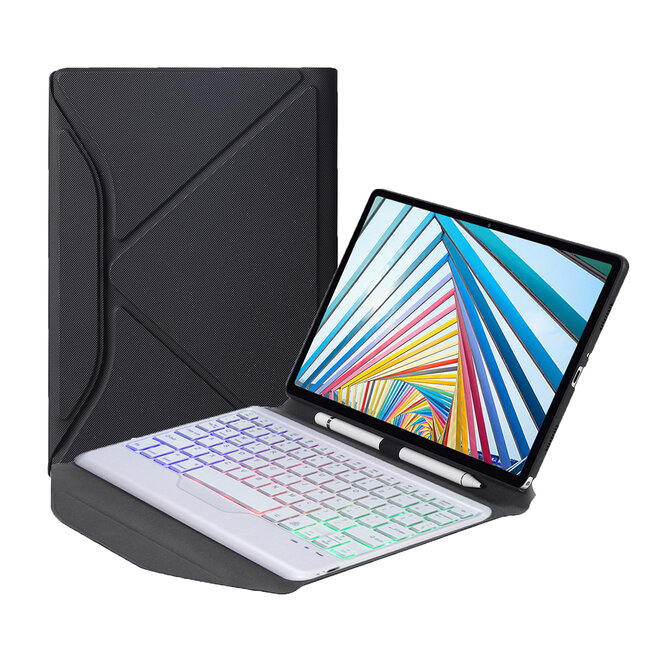 Tablet Toetsenbord Hoes geschikt voor Lenovo Tab M10 Plus (3rd Gen)  - Met Draadloos Bluetooth Keyboard, Stylus pen houder en Verlichte toetsen - Wit