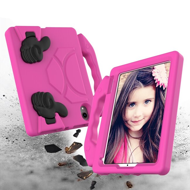 Tablet hoes geschikt voor Apple iPad Mini 6 (2021) / Mini 7 (2024) - Schokbestendige case met handvat - Thumbs Kids Cover - Magenta
