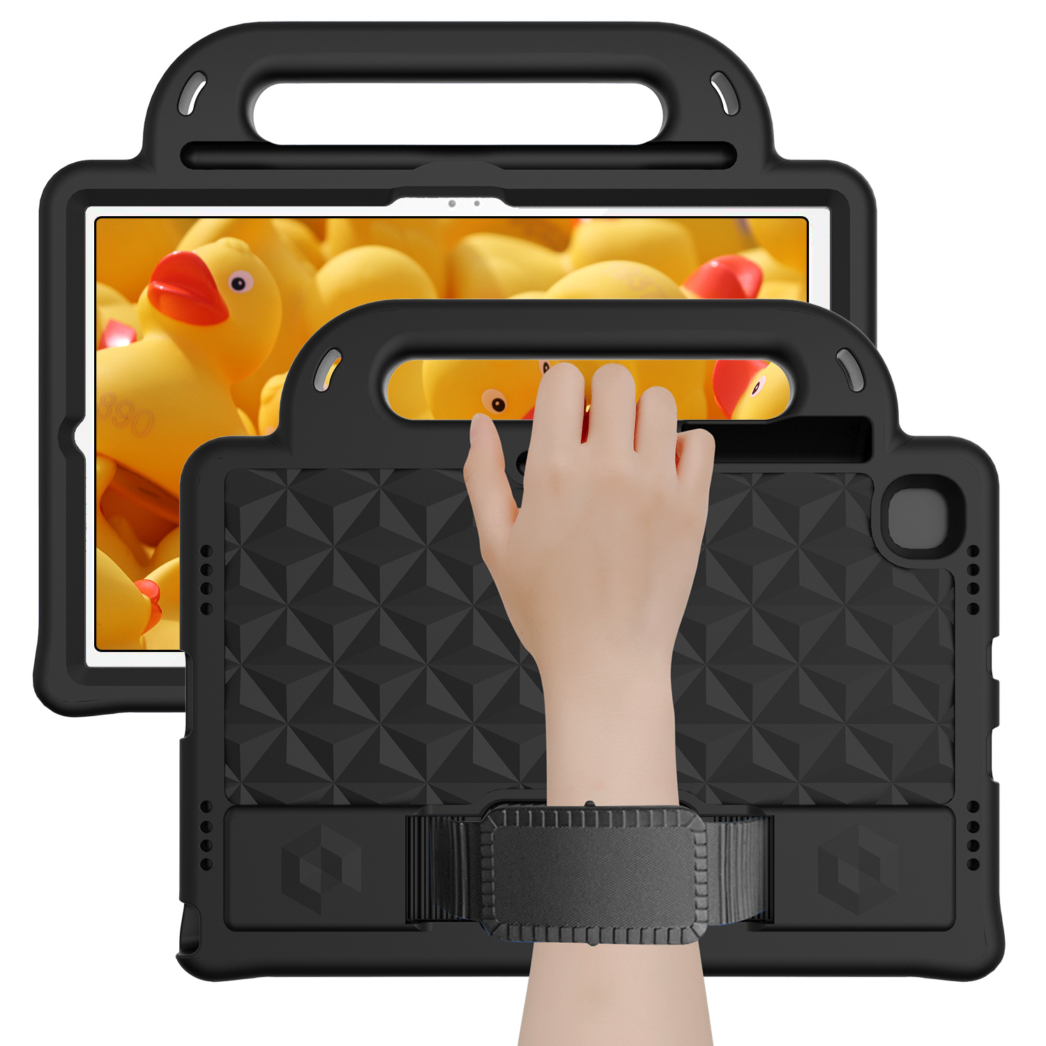 Tablet hoes geschikt voor Samsung Galaxy Tab A8 (2022/2021) - Schokbestendige case met handvaten - Diamond Kids Cover met schouderriem - Zwart afbeelding
