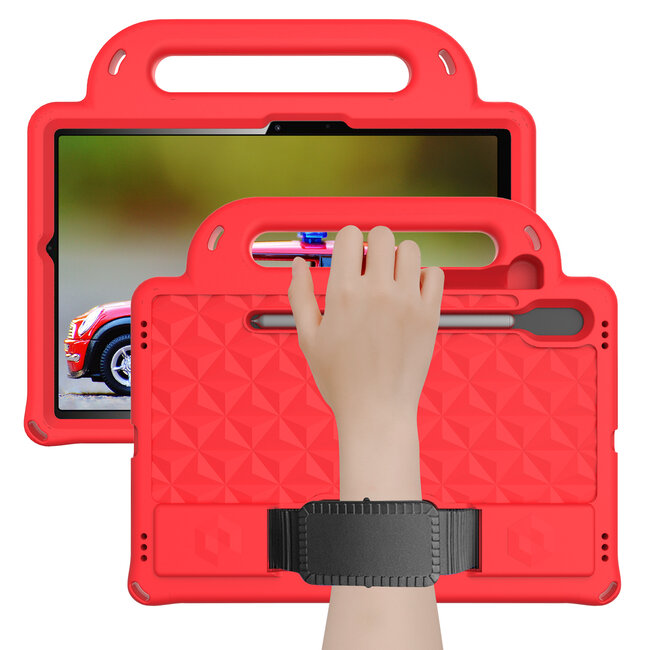 Tablet hoes geschikt voor Samsung Galaxy Tab S8/S7 (2022/2020) - Schokbestendige case met handvaten - Diamond Kids Cover met schouderriem - Rood