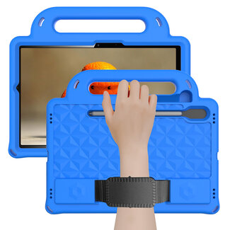 Case2go Tablet hoes geschikt voor Samsung Galaxy Tab S8/S7 (2022/2020) - Schokbestendige case met handvaten - Diamond Kids Cover met schouderriem - Blauw
