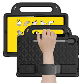 Case2go Tablet hoes geschikt voor Samsung Galaxy Tab S8/S7 (2022/2020) - Schokbestendige case met handvaten - Diamond Kids Cover met schouderriem - Zwart