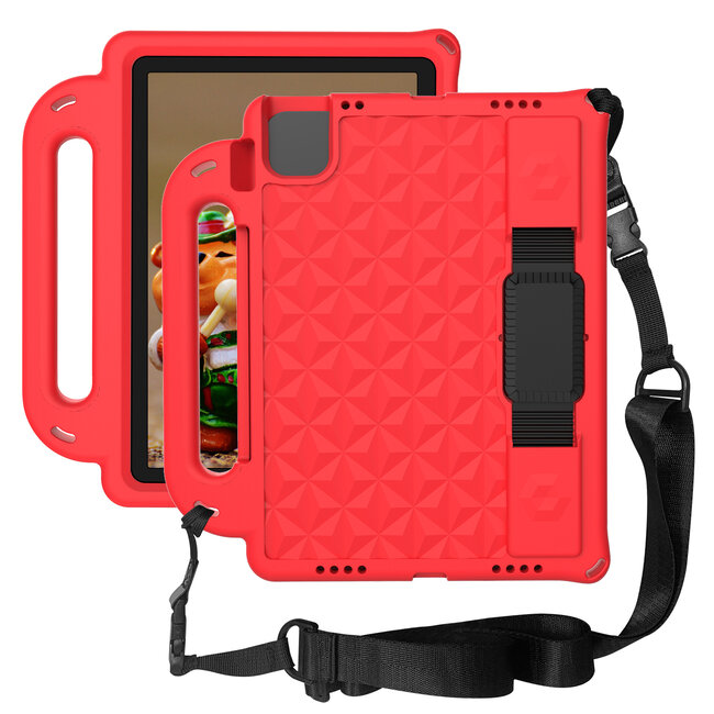 Tablet hoes geschikt voor Apple iPad Air 10.9 (2022/2020) / Apple iPad Air 11 (2024) - Schokbestendige case met handvaten - Diamond Kids Cover met schouderriem - Rood