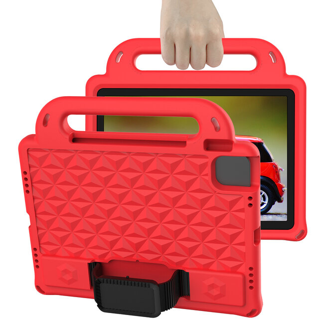 Tablet hoes geschikt voor Apple iPad Air 10.9 (2022/2020) / Apple iPad Air 11 (2024) - Schokbestendige case met handvaten - Diamond Kids Cover met schouderriem - Rood