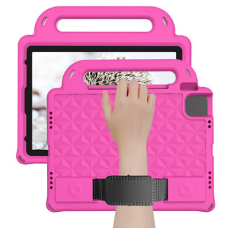 Case2go Tablet hoes geschikt voor Apple iPad Air 10.9 (2022/2020) / Apple iPad Air 11 (2024) - Schokbestendige case met handvaten - Diamond Kids Cover met schouderriem - Magenta