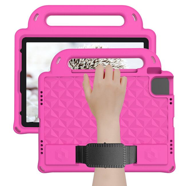 Tablet hoes geschikt voor iPad Air 10.9 (2022/2020) - Schokbestendige case met handvaten - Diamond Kids Cover met schouderriem - Magenta