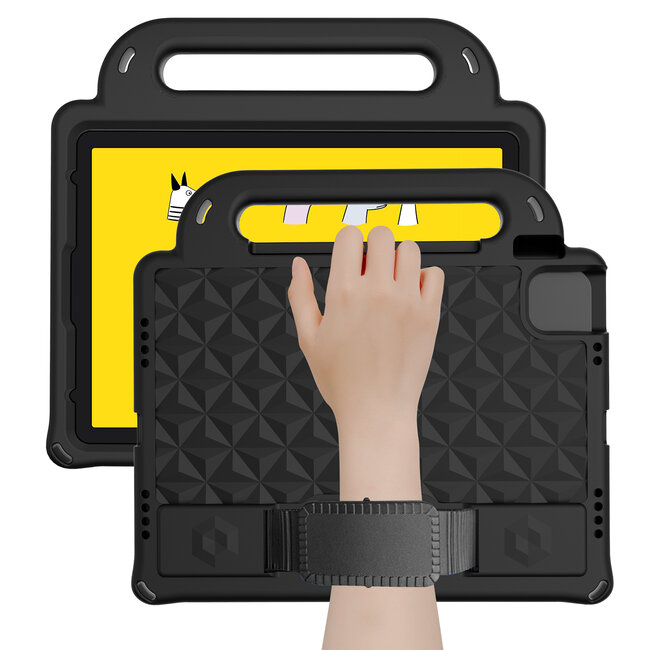 Tablet hoes geschikt voor iPad Air 10.9 (2022/2020) - Schokbestendige case met handvaten - Diamond Kids Cover met schouderriem - Zwart