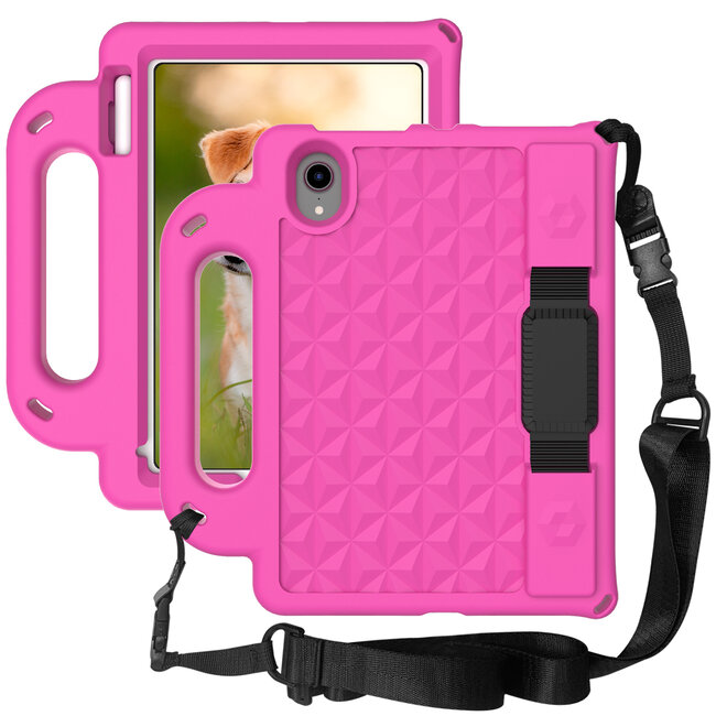 Tablet hoes geschikt voor Apple iPad Mini 6 (2021) / Mini 7 (2024) - Schokbestendige case met handvaten - Diamond Kids Cover met schouderriem - Magenta