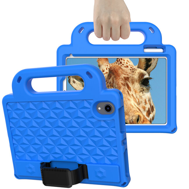 Tablet hoes geschikt voor iPad Mini 6 (2021) - Schokbestendige case met handvaten - Diamond Kids Cover met schouderriem - Blauw