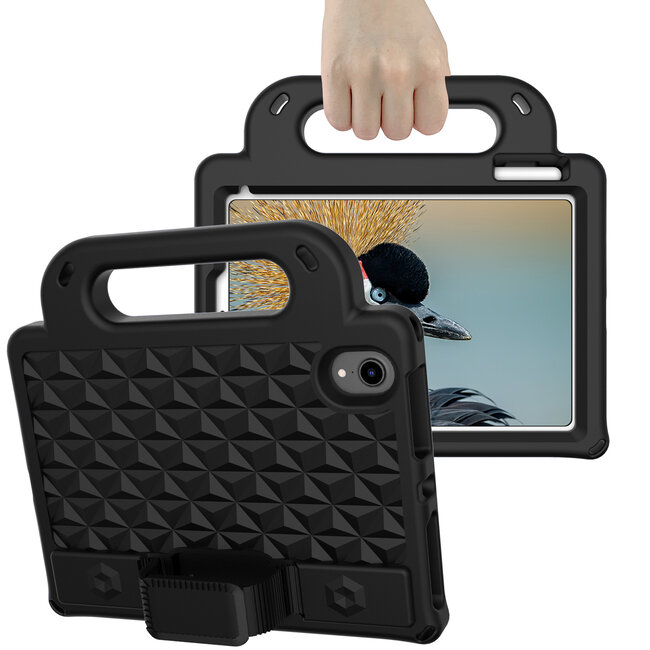 Tablet hoes geschikt voor iPad Mini 6 (2021) - Schokbestendige case met handvaten - Diamond Kids Cover met schouderriem - Zwart