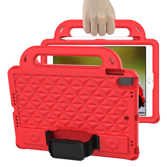 Case2go Tablet hoes geschikt voor iPad 10.2 (2019/2020/2021) - Schokbestendige case met handvaten - Diamond Kids Cover met schouderriem - Rood