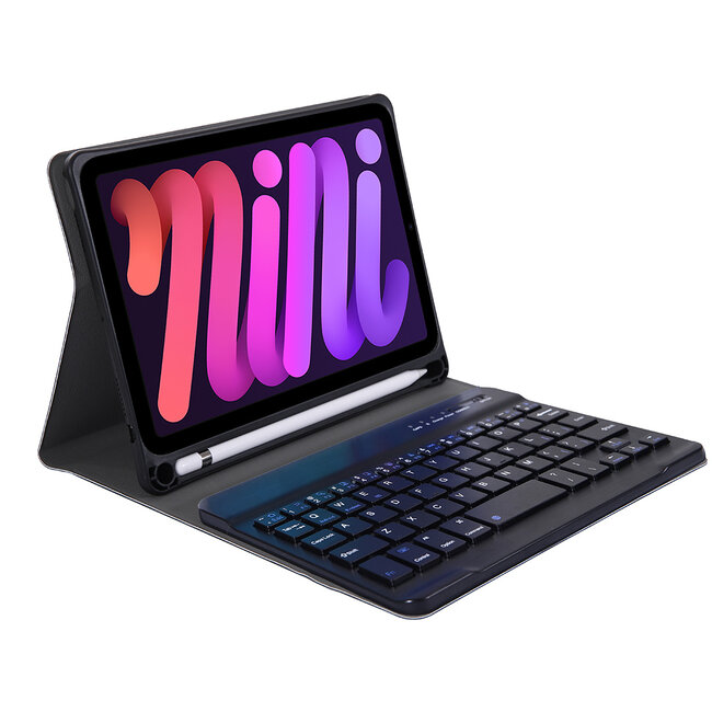 Case2go - Bluetooth Toetsenbord Hoes geschikt voor de Apple iPad Mini 7 (2024) / iPad Mini 6 (2021) - QWERTY - iPad Hoes met Stylus Pen Houder - Donker Blauw