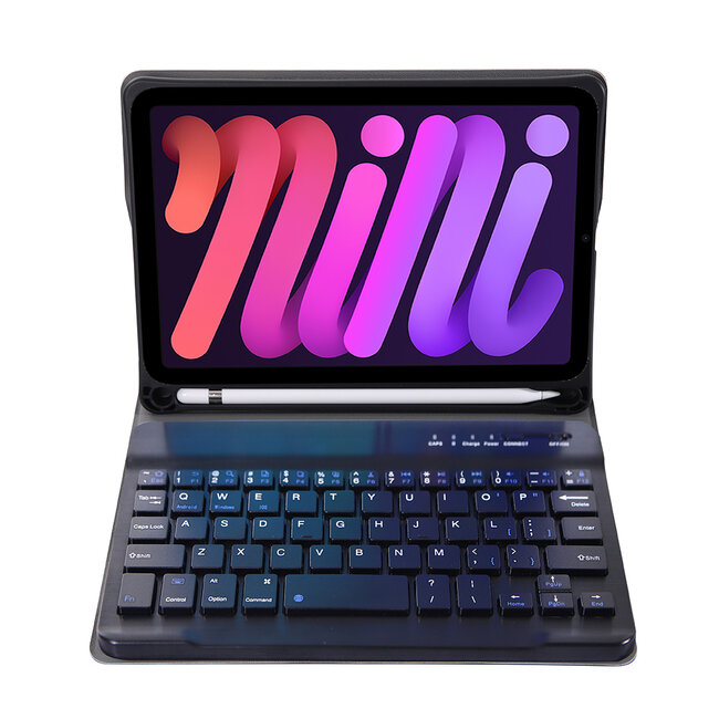 Case2go - Bluetooth Toetsenbord Hoes geschikt voor de Apple iPad Mini 7 (2024) / iPad Mini 6 (2021) - QWERTY - iPad Hoes met Stylus Pen Houder - Donker Blauw
