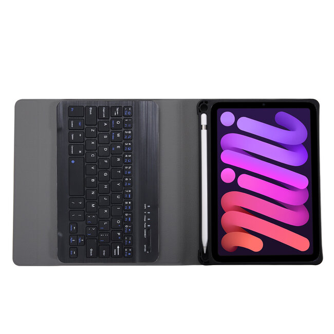 Case2go - Bluetooth Toetsenbord Hoes geschikt voor de Apple iPad Mini 7 (2024) / iPad Mini 6 (2021) - QWERTY - iPad Hoes met Stylus Pen Houder - Donker Blauw