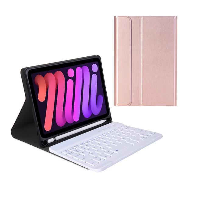 Case2go - Bluetooth Toetsenbord Hoes geschikt voor de Apple iPad Mini 7 (2024) / iPad Mini 6 (2021) - QWERTY - iPad Hoes met Stylus Pen Houder - Rose Goud