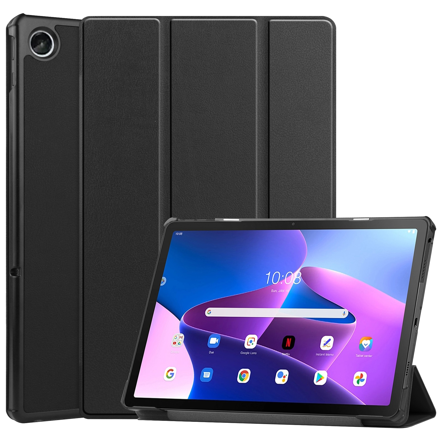 Tablet hoes geschikt voor Lenovo Tab M10 Plus (3e generatie) 10.6 inch - Tri-Fold Book Case - Zwart afbeelding