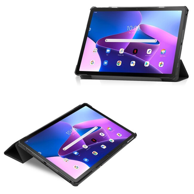 Tablet hoes geschikt voor Lenovo Tab M10 Plus (3e generatie) 10.6 inch - Tri-Fold Book Case - Zwart