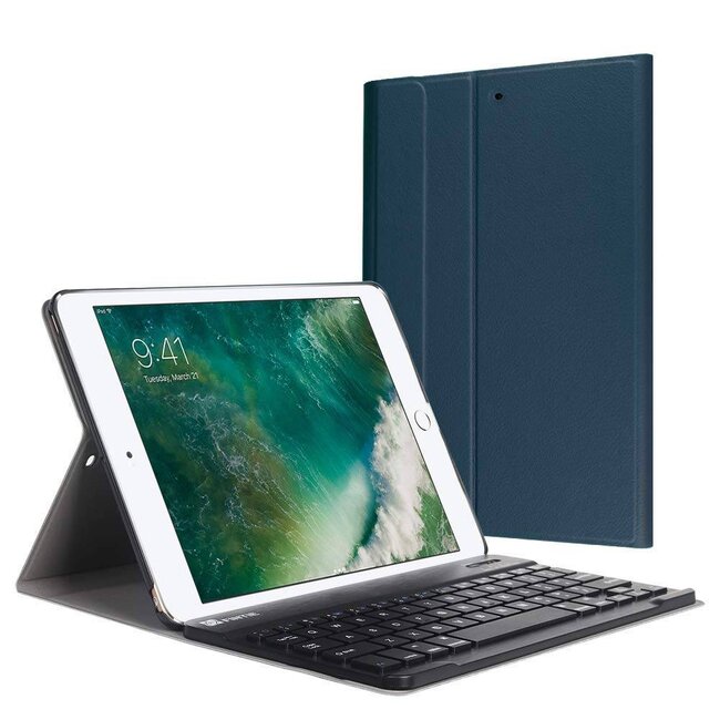 Bluetooth Toetsenbord geschikt voor Apple iPad 9.7 inch (2017/2018) Toetsenbord &amp; Hoes - QWERTY Keyboard case - Auto/Wake functie - Donker Blauw