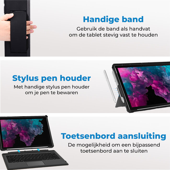 Hoes geschikt voor Microsoft Surface Pro 4/5/6/7 - Compatible met Toetsenbord - Stylus Houder - Zwart