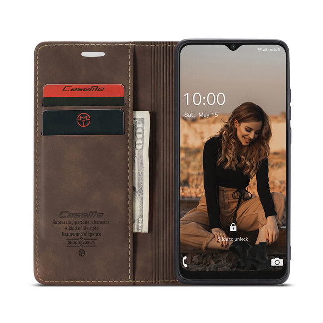CaseMe - Hoesje geschikt voor Samsung Galaxy A22 5G - Wallet Book Case - Magneetsluiting - Donker Bruin