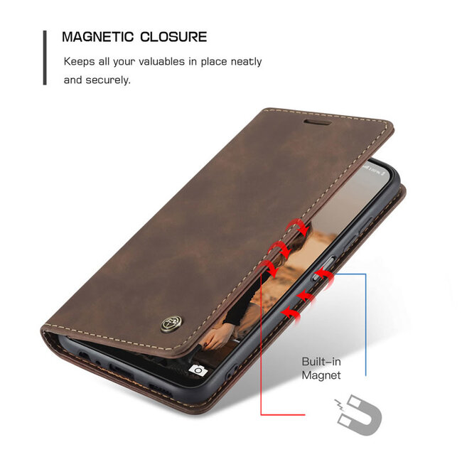CaseMe - Hoesje geschikt voor Samsung Galaxy A22 5G - Wallet Book Case - Magneetsluiting - Donker Bruin
