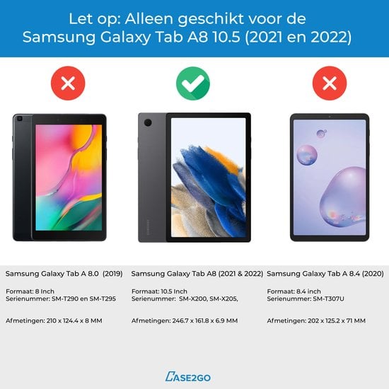 Case2go Tablet hoes voor Samsung Galaxy Tab A8 (2022 & 2021) tri-fold hoes met auto/wake functie - 10.5 inch - Grijs