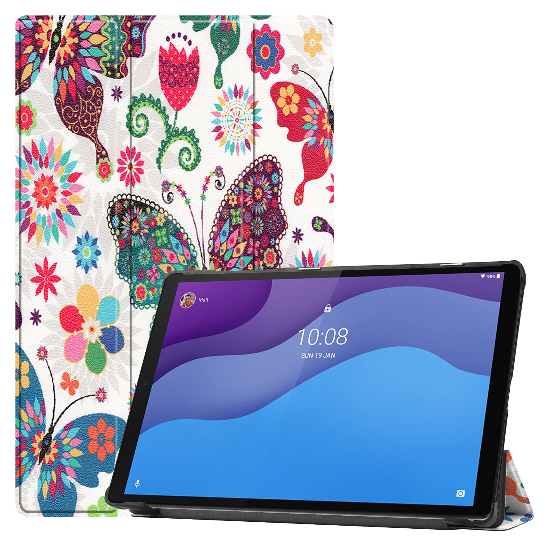 Tablet Hoes geschikt voor Lenovo Tab M10 HD tri-fold Hoes - 2e Generatie (TB-X306) - 10.1 Inch - Auto Sleep/Wake Functie - Vlinders afbeelding