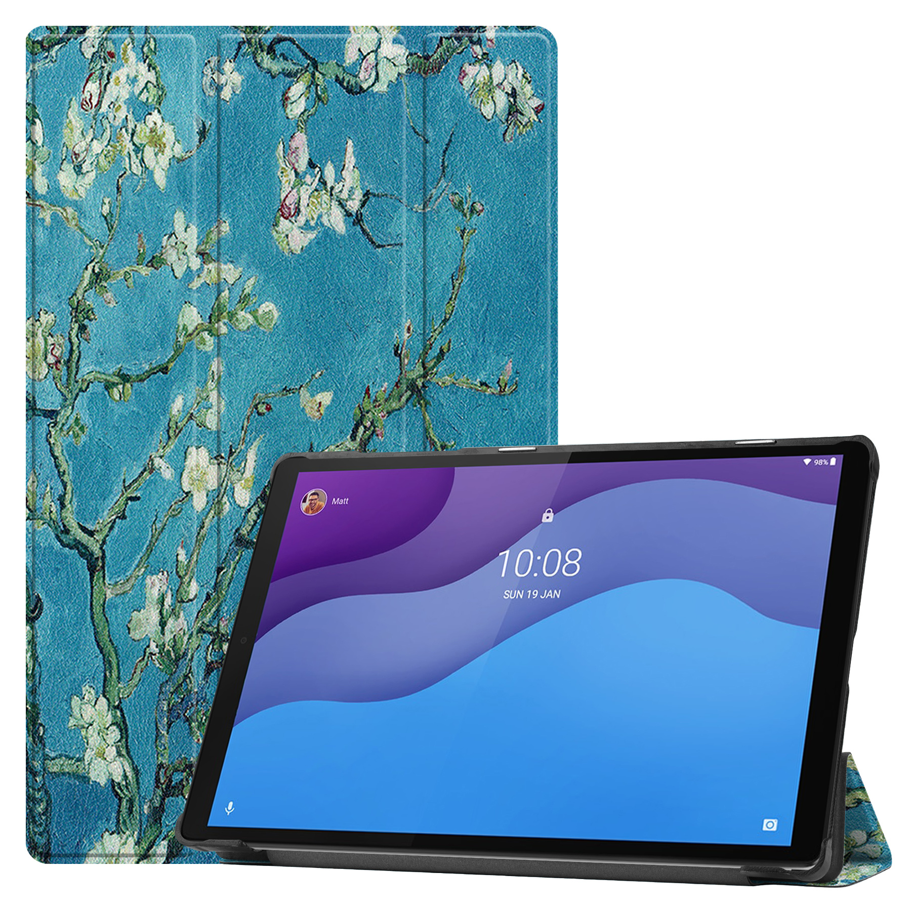 Tablet Hoes geschikt voor Lenovo Tab M10 HD tri-fold Hoes - 2e Generatie (TB-X306) - 10.1 Inch - Auto Sleep/Wake Functie - Witte Bloesem afbeelding