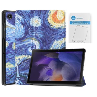 Case2go Tablet hoes & 2-Pack Screenprotector geschikt voor Samsung Galaxy Tab A8 - 10.5 Inch - Auto Wake/Sleep functie - Sterrenhemel