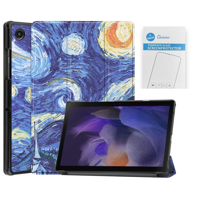 Tablet hoes & 2-Pack Screenprotector geschikt voor Samsung Galaxy Tab A8 - 10.5 Inch - Auto Wake/Sleep functie - Sterrenhemel
