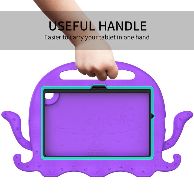 Tablet hoes geschikt voor Samsung Galaxy Tab A8 (2021) - Schokbestendige case met handvat - Octopus Kids Cover met schouderriem - Paars