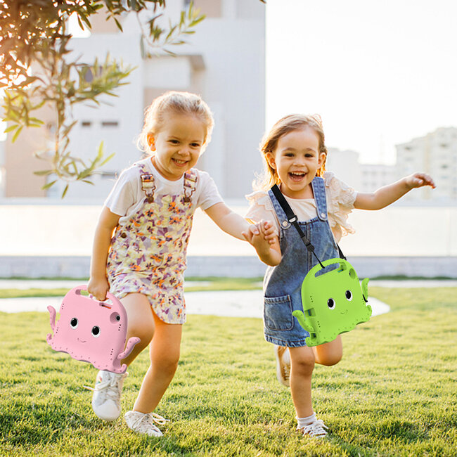 Tablet hoes geschikt voor Samsung Galaxy Tab A8 (2021) - Schokbestendige case met handvat - Octopus Kids Cover met schouderriem - Magenta