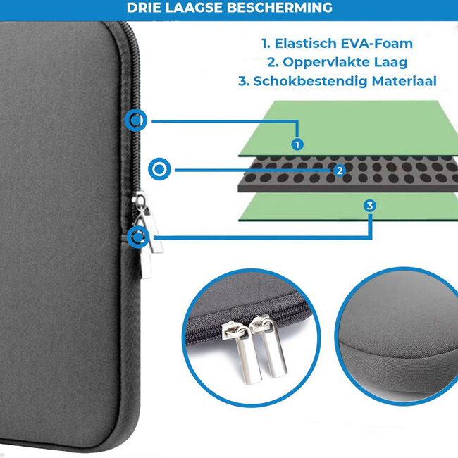 Case2go - Laptop Sleeve geschikt voor Macbook en Laptop - met extra vak voor Tablet - 13.3 inch - Grijs
