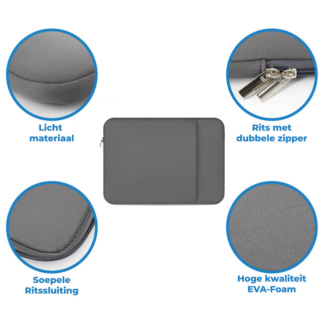 Case2go - Laptop Sleeve geschikt voor Macbook en Laptop - met extra vak voor Tablet - 14 inch - Grijs