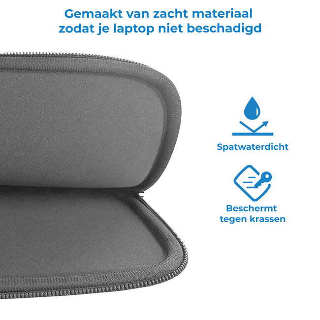 Case2go - Laptop Sleeve geschikt voor Macbook en Laptop - met extra vak voor Tablet - 14 inch - Grijs