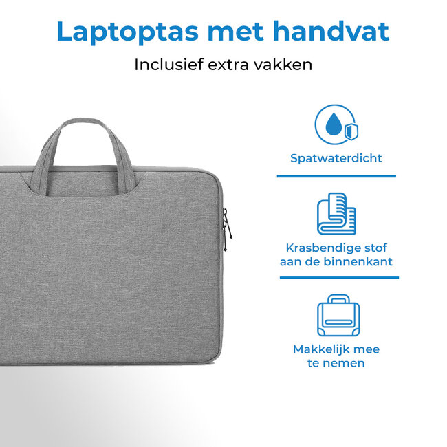 Laptoptas 15.6 inch - Laptophoes & Laptop Sleeve - met handvat en opbergvak - Licht Grijs