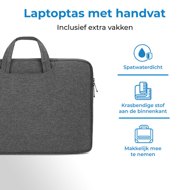 Laptoptas 15.6 inch - Laptophoes & Laptop Sleeve - met handvat en opbergvak - Donker Grijs