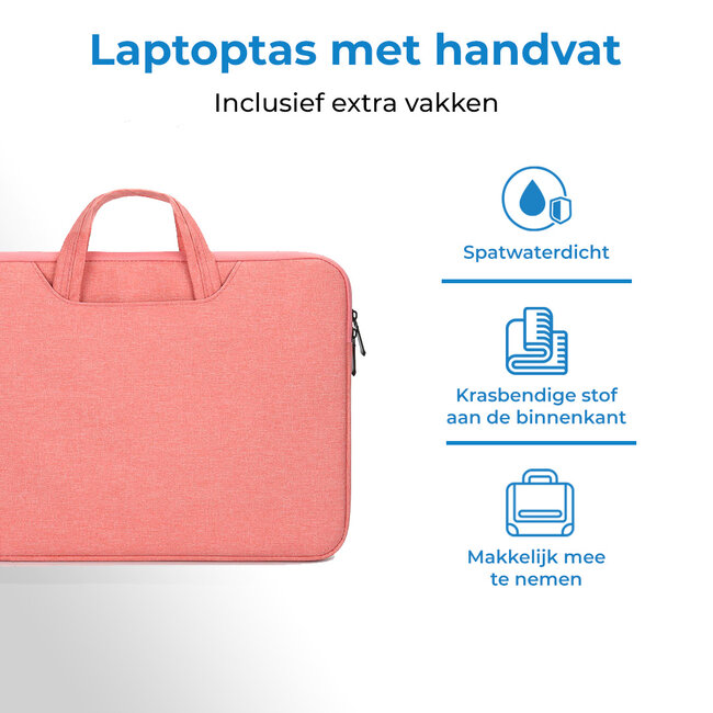 Laptoptas 14 inch - Laptophoes & Laptop Sleeve - met handvat en opbergvak - Roze