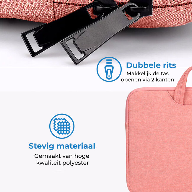 Laptoptas 14 inch - Laptophoes & Laptop Sleeve - met handvat en opbergvak - Roze