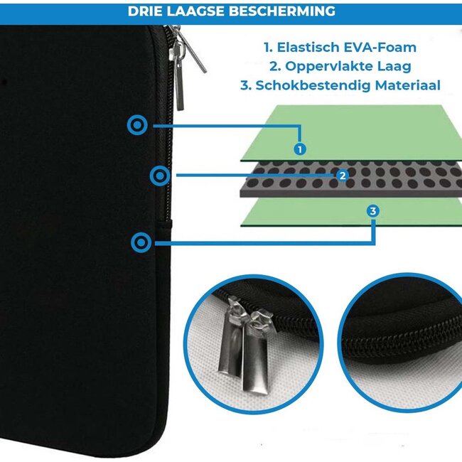 Case2go - Laptop Sleeve geschikt voor Macbook en Laptop - met extra vak voor Tablet - 15.4 inch - Zwart