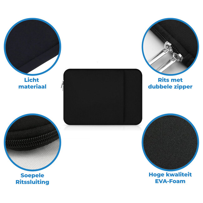 Case2go - Laptop Sleeve geschikt voor Macbook en Laptop - met extra vak voor Tablet - 11.6 inch - Zwart