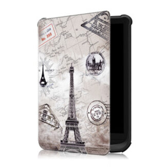 Case2go E-reader Hoes geschikt voor PocketBook Basic Lux 3 - Sleepcover - Auto/Wake functie - Magnetische sluiting - Eiffeltoren