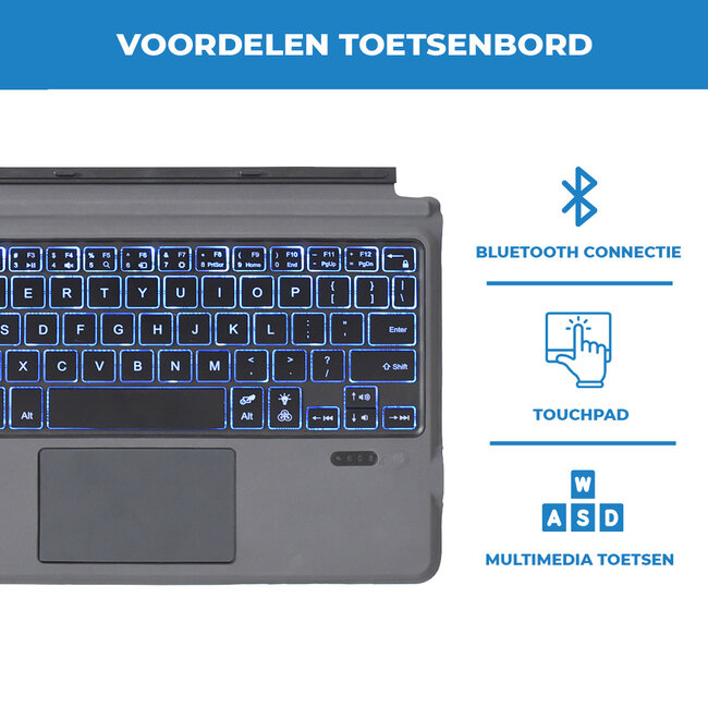 Toetsenbord & Tablet Hoes geschikt voor Microsoft Surface Go / Go 2 / Go 3 / Go 4 - Bluetooth Toetsenbord met Verlichting en Touchpad - Zwart