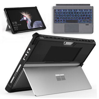 Case2go Toetsenbord &amp; Tablet Hoes met schouderband geschikt voor Microsoft Surface Go / Go 2 / Go 3 - Bluetooth Toetsenbord met Verlichting en Touchpad - Zwart