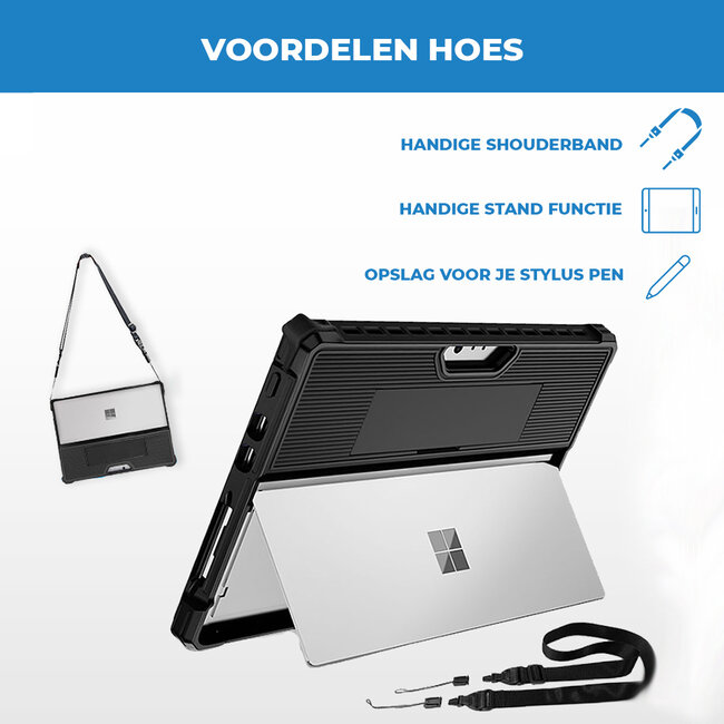 Toetsenbord Tablet Hoes met schouderband geschikt voor Microsoft Surface Go / Go 2 / Go 3 / Go 4- Bluetooth Toetsenbord met Verlichting en Touchpad - Zwart