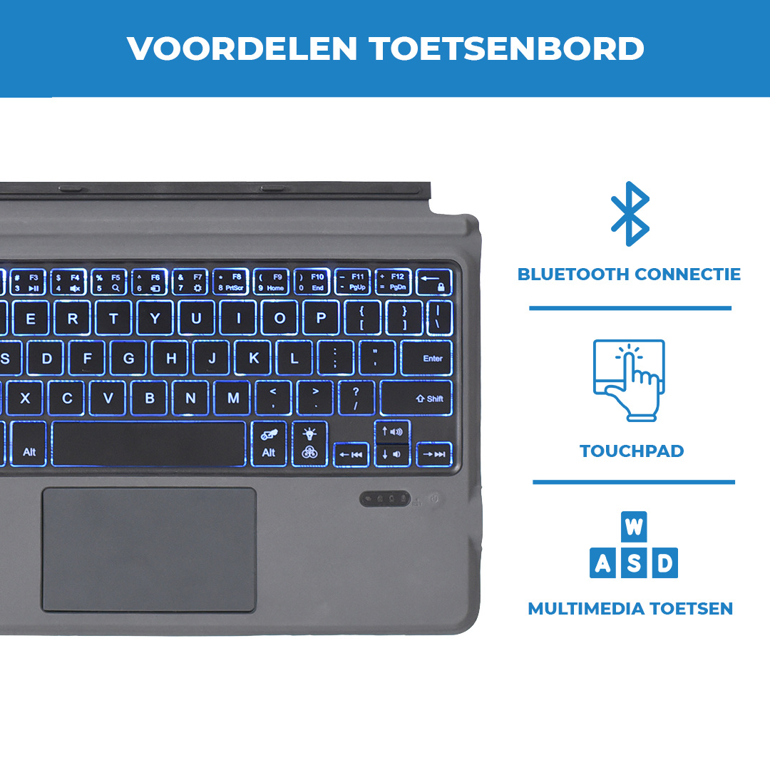 Case2go Toetsenbord & Tablet Hoes geschikt voor Microsoft Surface Pro - Bluetooth Toetsenbord met Verlichting en - Zwart | Case2go.nl