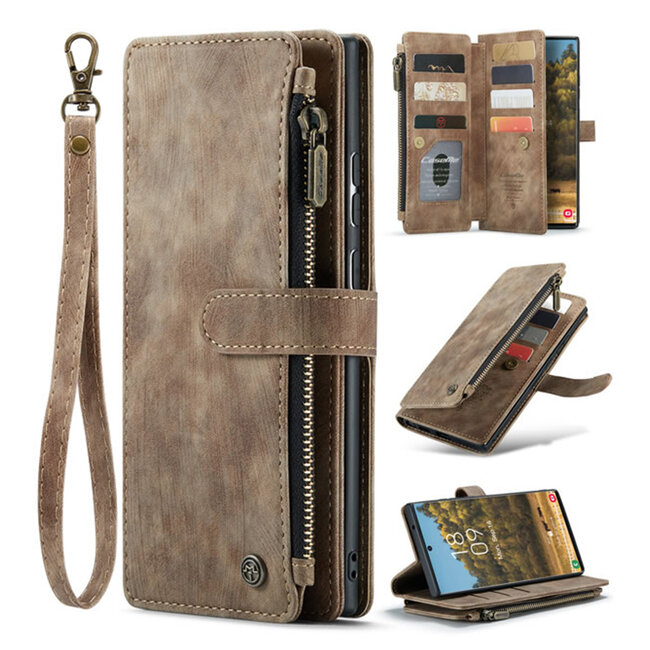 CaseMe - Telefoonhoesje geschikt voor Samsung Galaxy S20 - Wallet Book Case met ritssluiting - Magneetsluiting - Bruin