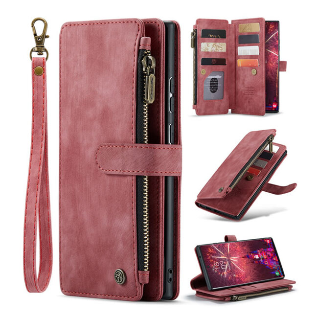 CaseMe - Telefoonhoesje geschikt voor Samsung Galaxy S20 - Wallet Book Case met ritssluiting - Magneetsluiting - Rood