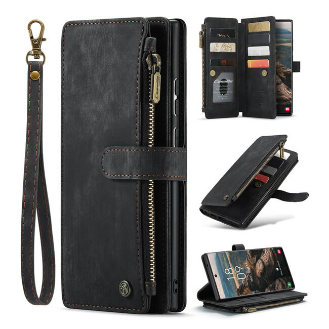 CaseMe - Telefoonhoesje geschikt voor Samsung Galaxy S20 Ultra - Wallet Book Case met ritssluiting - Magneetsluiting - Zwart