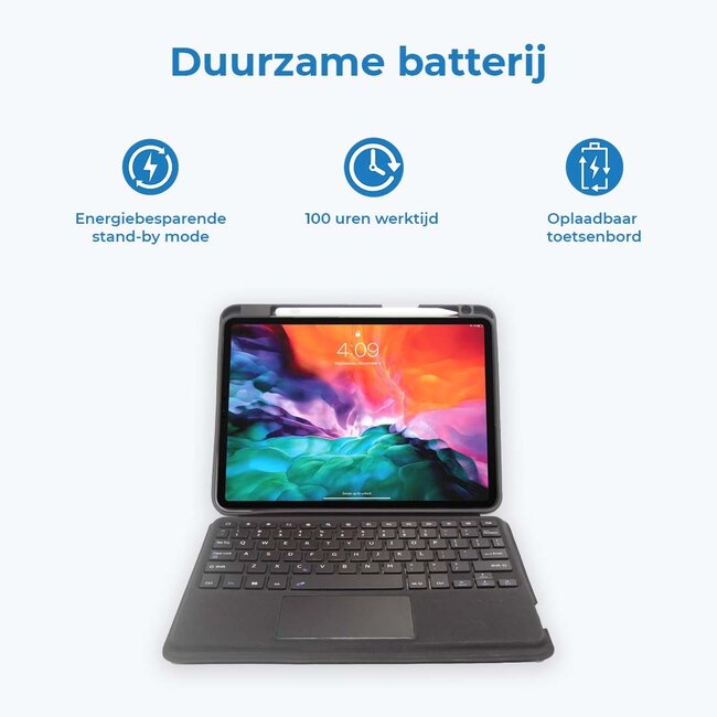 Case2go - Toetsenbord hoes geschikt voor iPad Pro 12.9 (2018/2020/2021) - Toets verlichting en Touchpad - QWERTY Layout - Zwart